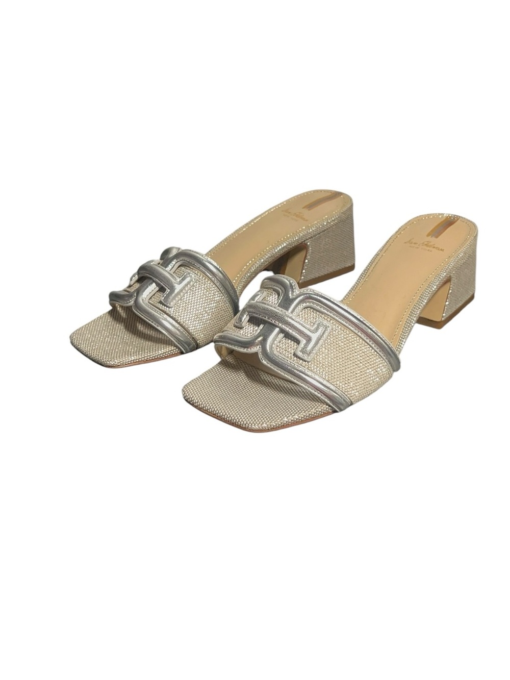 Sam Edelman WAYLON Silver Metallic Braided Strap Block Heel Mules - Picture 12 of 12